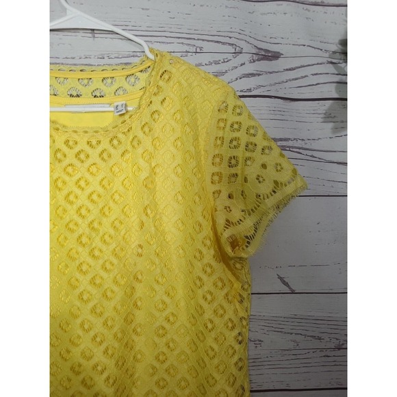 Isaac Mizrahi Live Yellow Eyelet Lace Short Sleeve Shift Dress Womans SZ Medium - Picture 4 of 6